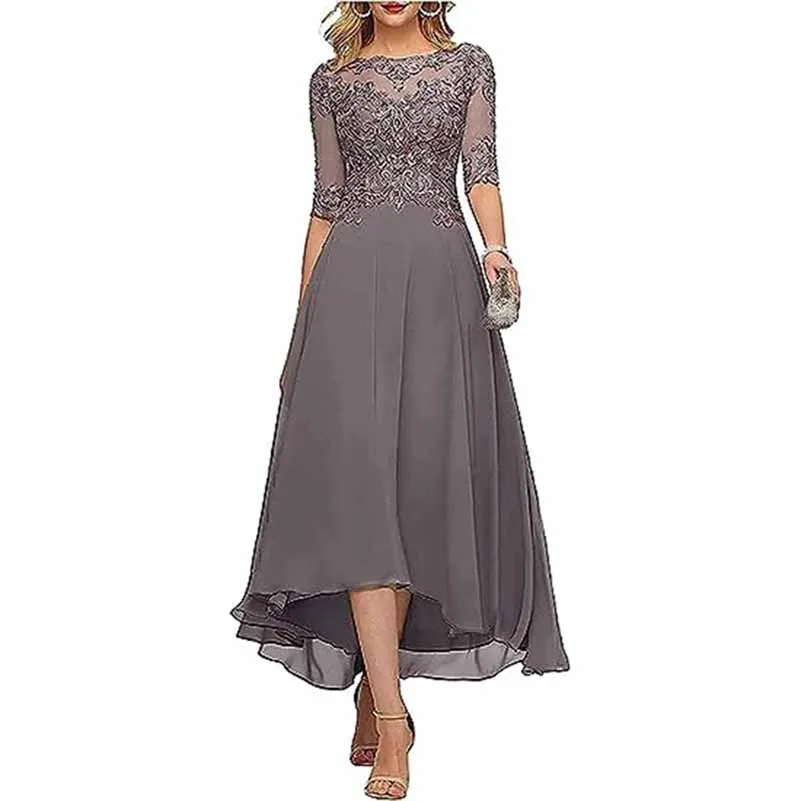 Lace Chiffon Bridesmaid Dress Tea Length Wedding Guest Dress Event Dress