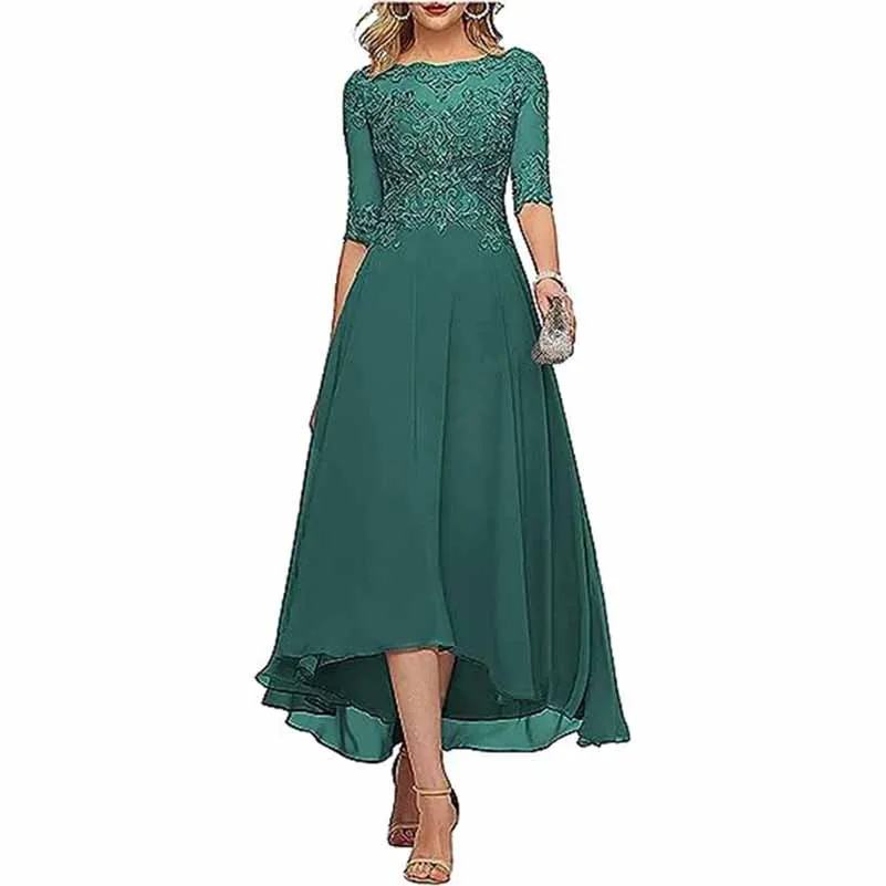 Lace Chiffon Bridesmaid Dress Tea Length Wedding Guest Dress Event Dress