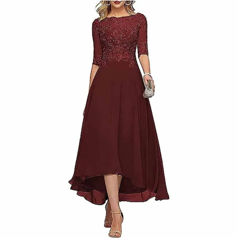 Lace Chiffon Bridesmaid Dress Tea Length Wedding Guest Dress Event Dress