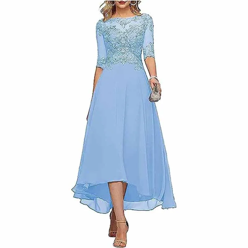 Lace Chiffon Bridesmaid Dress Tea Length Wedding Guest Dress Event Dress