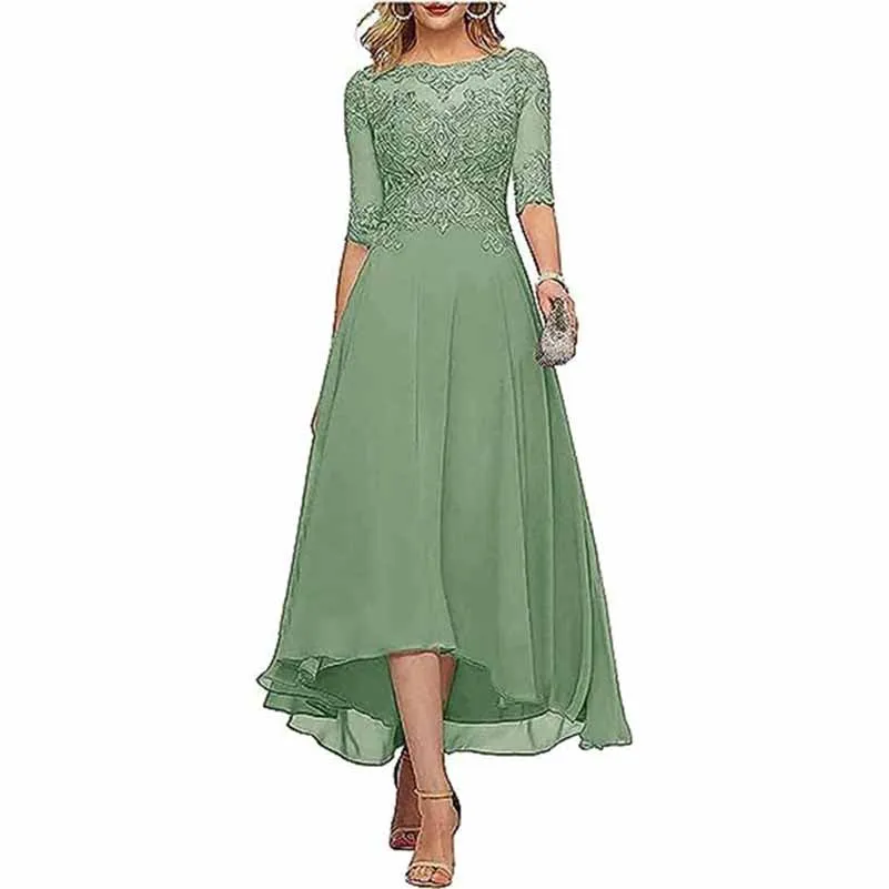 Lace Chiffon Bridesmaid Dress Tea Length Wedding Guest Dress Event Dress