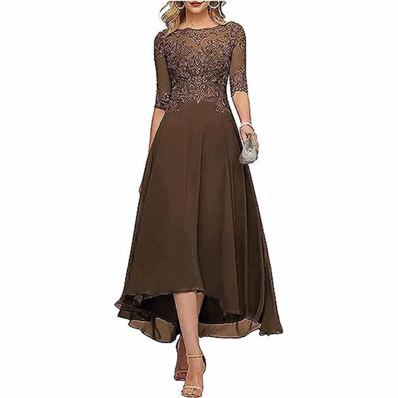 Lace Chiffon Bridesmaid Dress Tea Length Wedding Guest Dress Event Dress