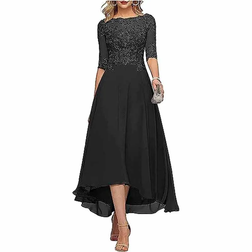 Lace Chiffon Bridesmaid Dress Tea Length Wedding Guest Dress Event Dress
