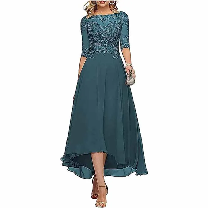 Lace Chiffon Bridesmaid Dress Tea Length Wedding Guest Dress Event Dress