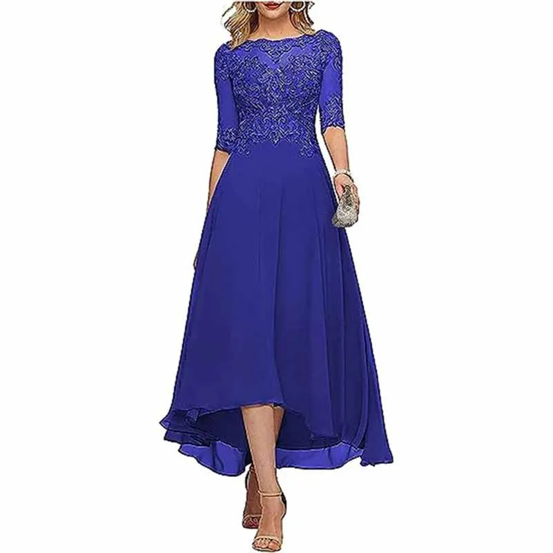 Lace Chiffon Bridesmaid Dress Tea Length Wedding Guest Dress Event Dress