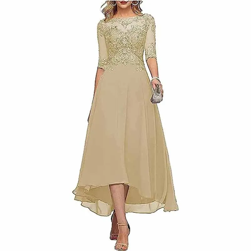 Lace Chiffon Bridesmaid Dress Tea Length Wedding Guest Dress Event Dress
