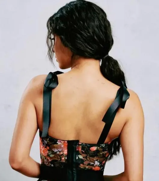 Lace Underwire Bustier - Black Floral -