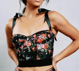 Lace Underwire Bustier - Black Floral -