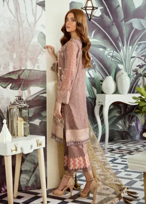 Latest Asian embroidered chiffon dress in elegant brown color # P2426