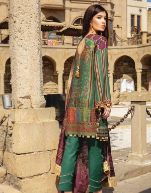 Latest Indian embroidered & printed linen dress in lavish green color # P2416