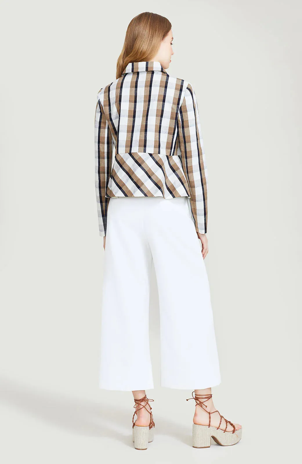 LELA ROSE Linen Check Cropped Jacket
