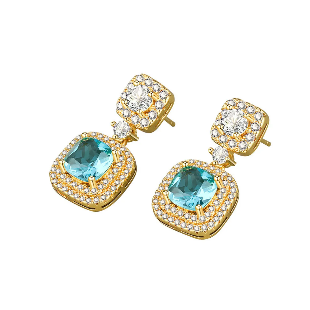 Light Green Crystal & Cubic Zirconia Square Drop Earrings