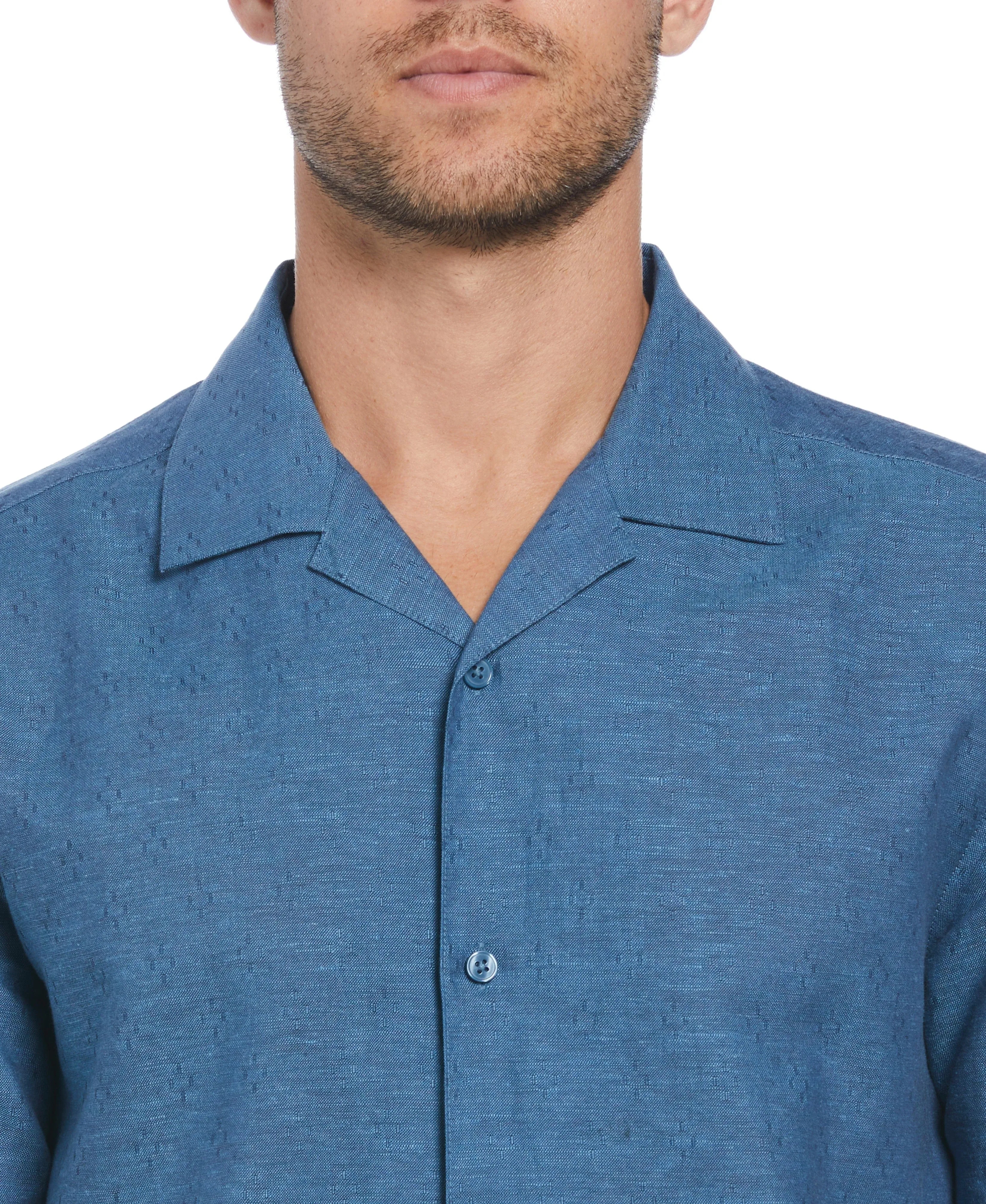 Linen Blend Dobby Camp Collar Shirt