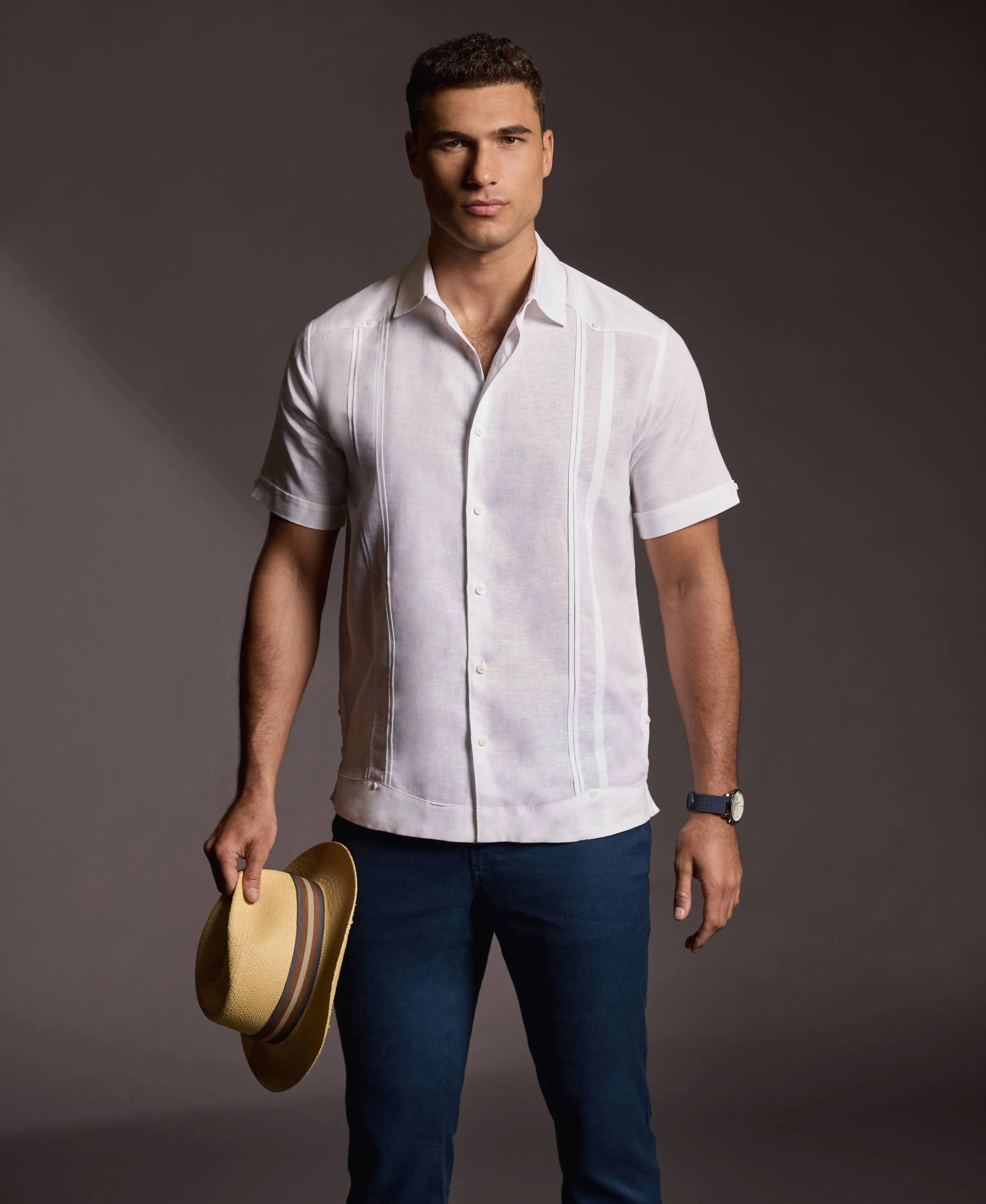 Linen Blend No-Pocket Guayabera Shirt
