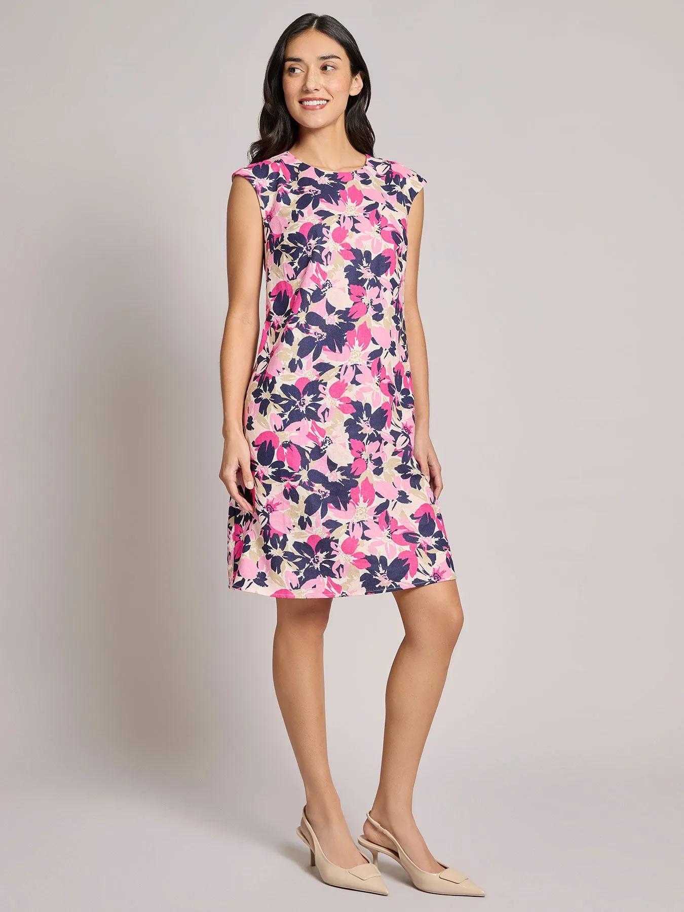 Linen Cap Sleeve Swing Dress
