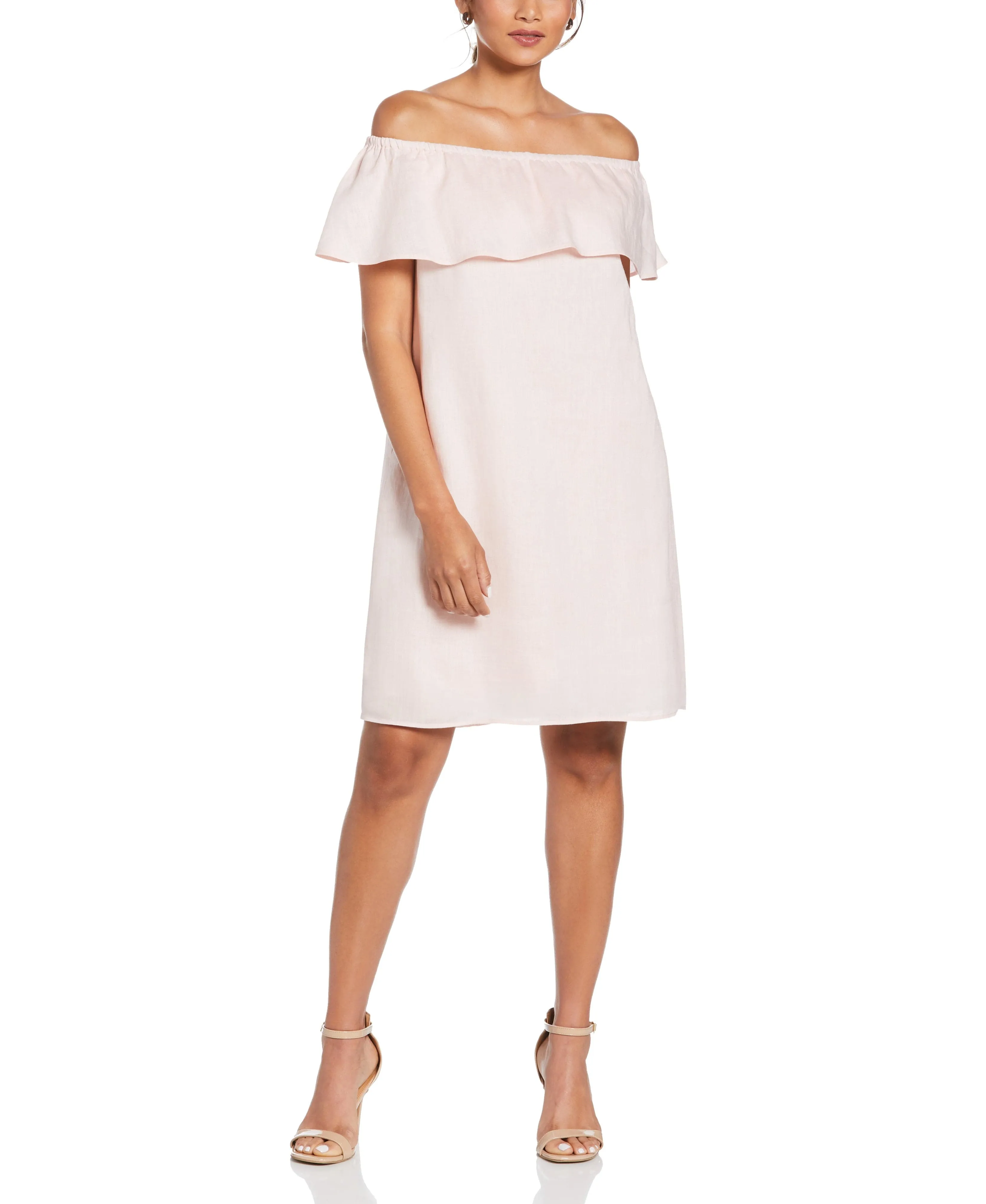 Linen Off-The-Shoulder Knee-Length Dress
