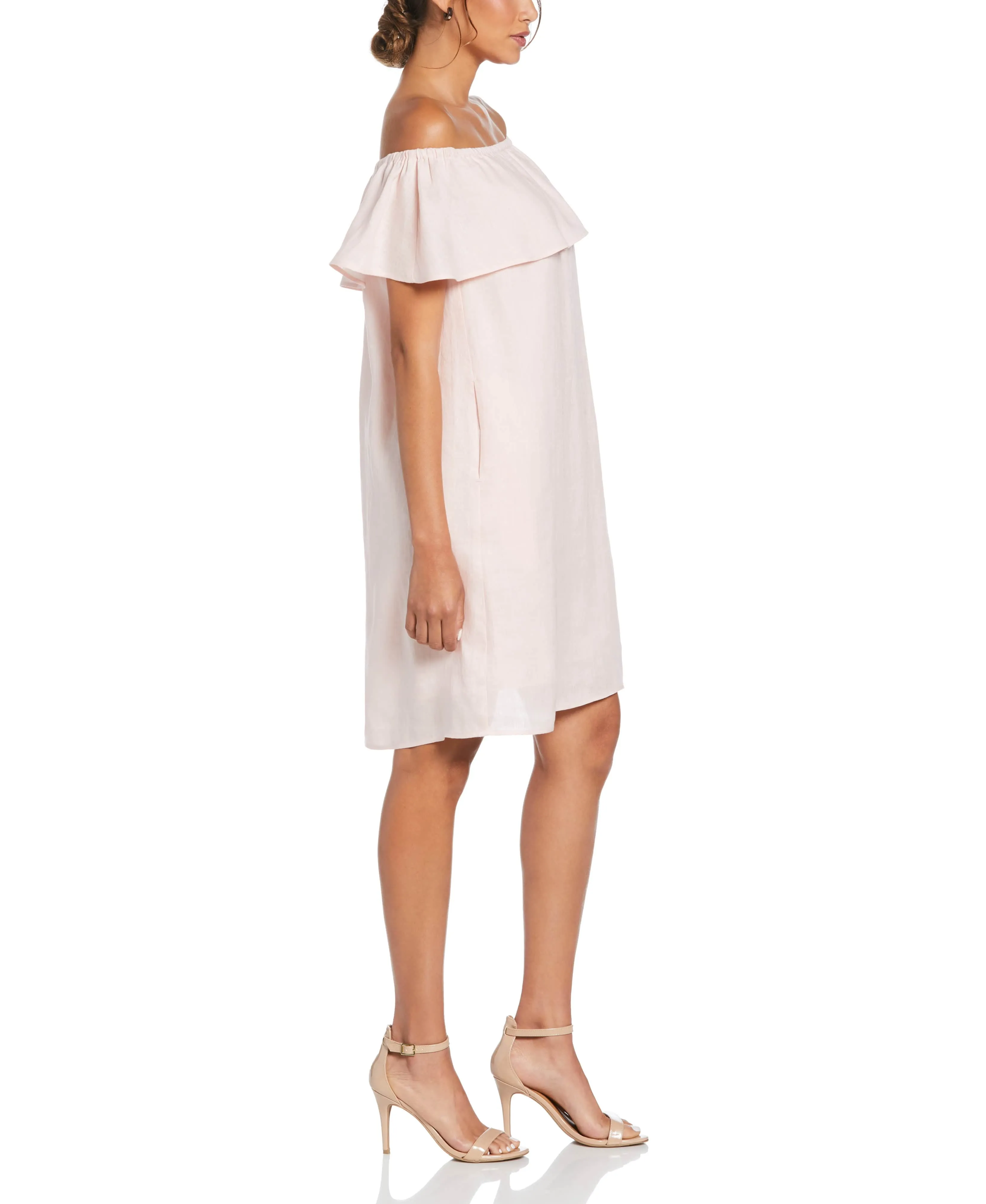 Linen Off-The-Shoulder Knee-Length Dress