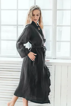 Linen ruffle bathrobe