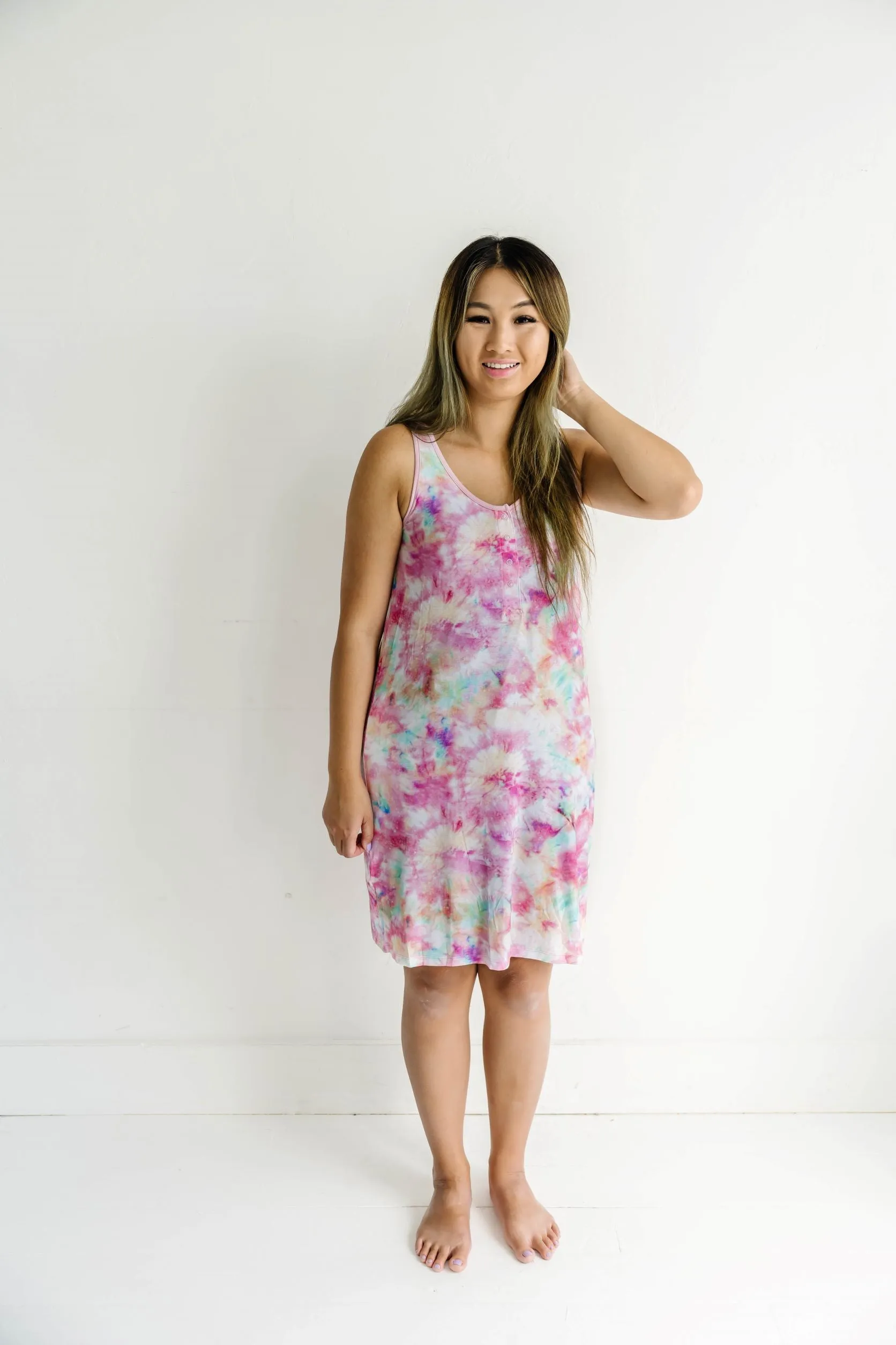 Little Sleepies Cotton Candy Tie Dye Women's Tank Nightgown