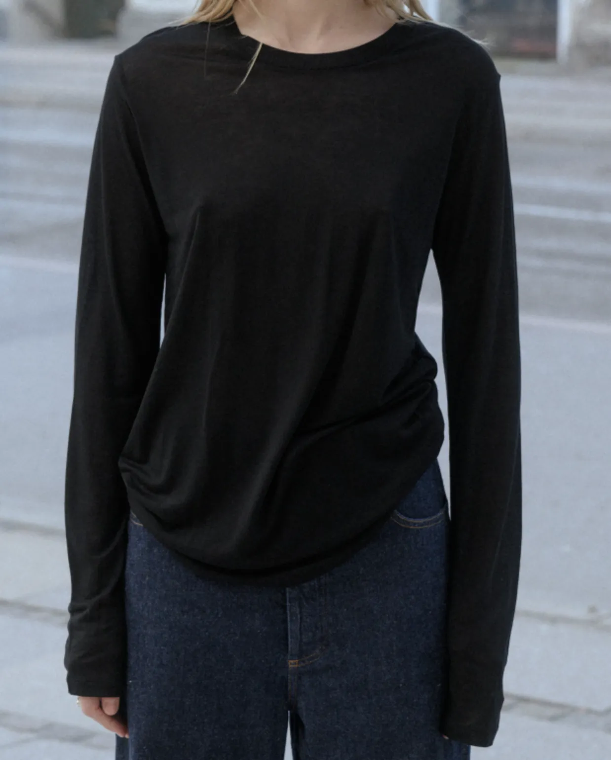 Long Sleeve Bamboo Tee, Black