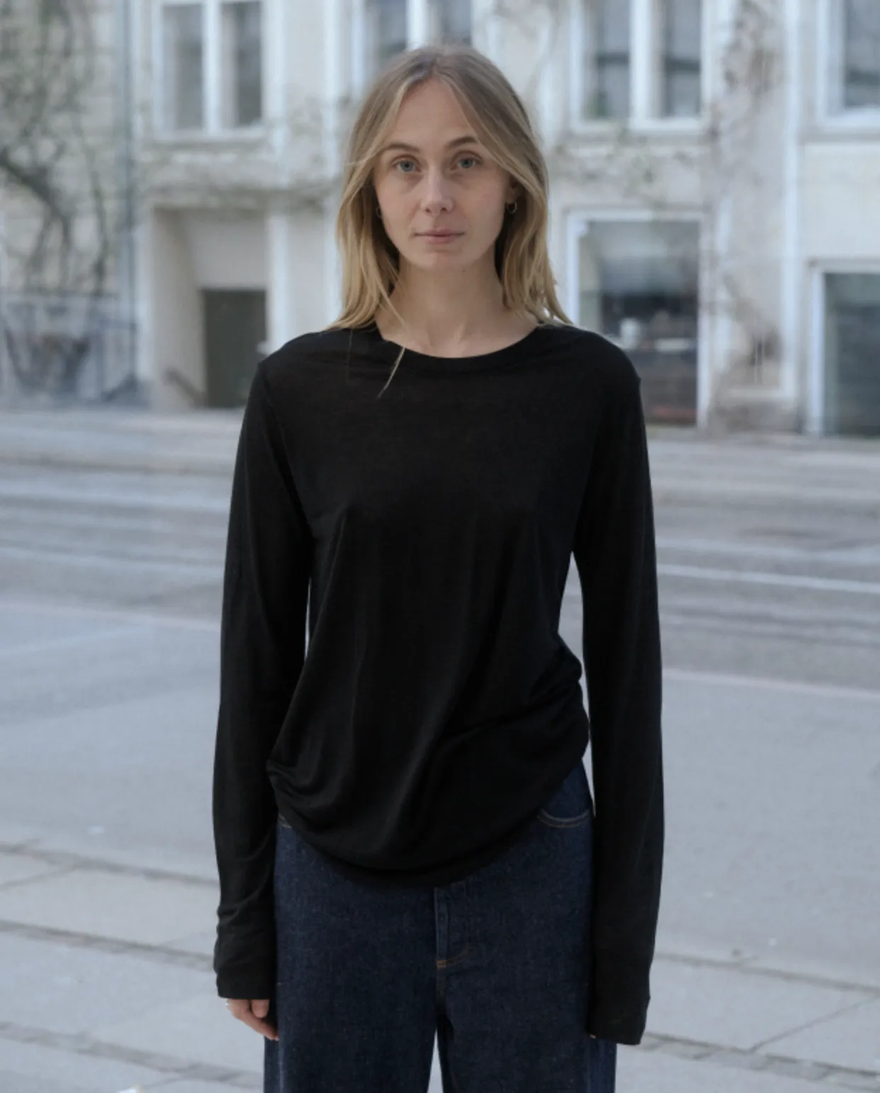 Long Sleeve Bamboo Tee, Black