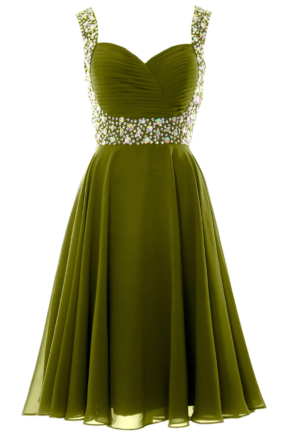 MACloth Elegant Straps Cocktail Dress Chiffon Short Wedding Party Formal Gown