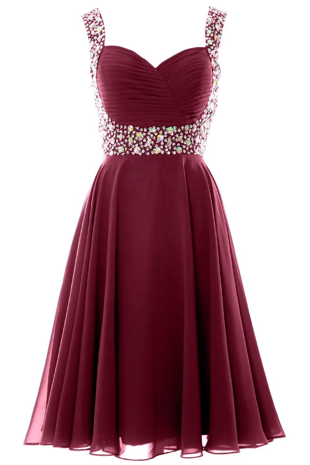 MACloth Elegant Straps Cocktail Dress Chiffon Short Wedding Party Formal Gown