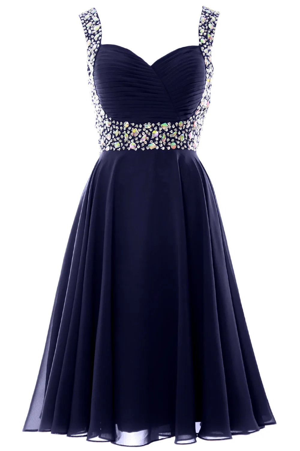 MACloth Elegant Straps Cocktail Dress Chiffon Short Wedding Party Formal Gown