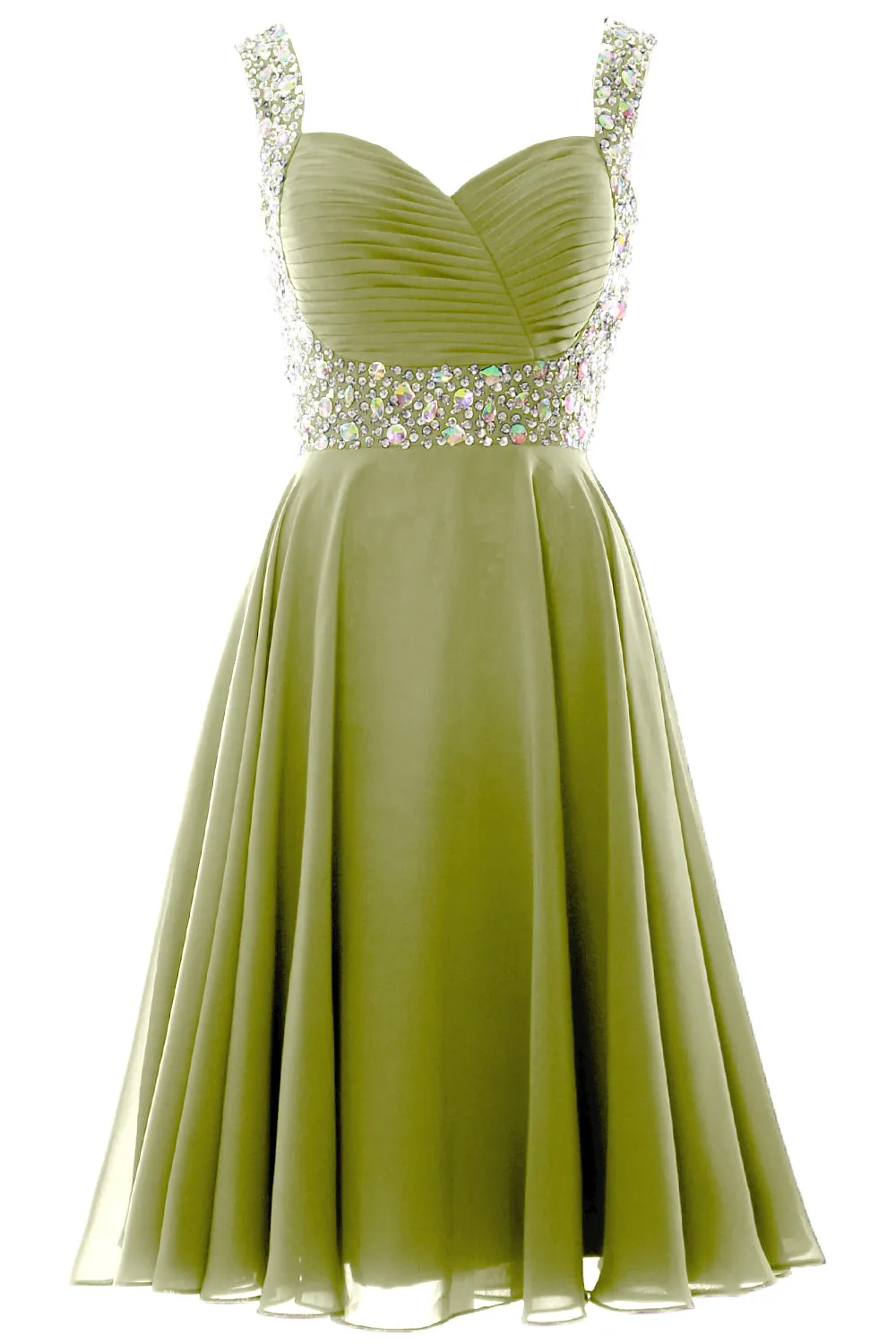 MACloth Elegant Straps Cocktail Dress Chiffon Short Wedding Party Formal Gown