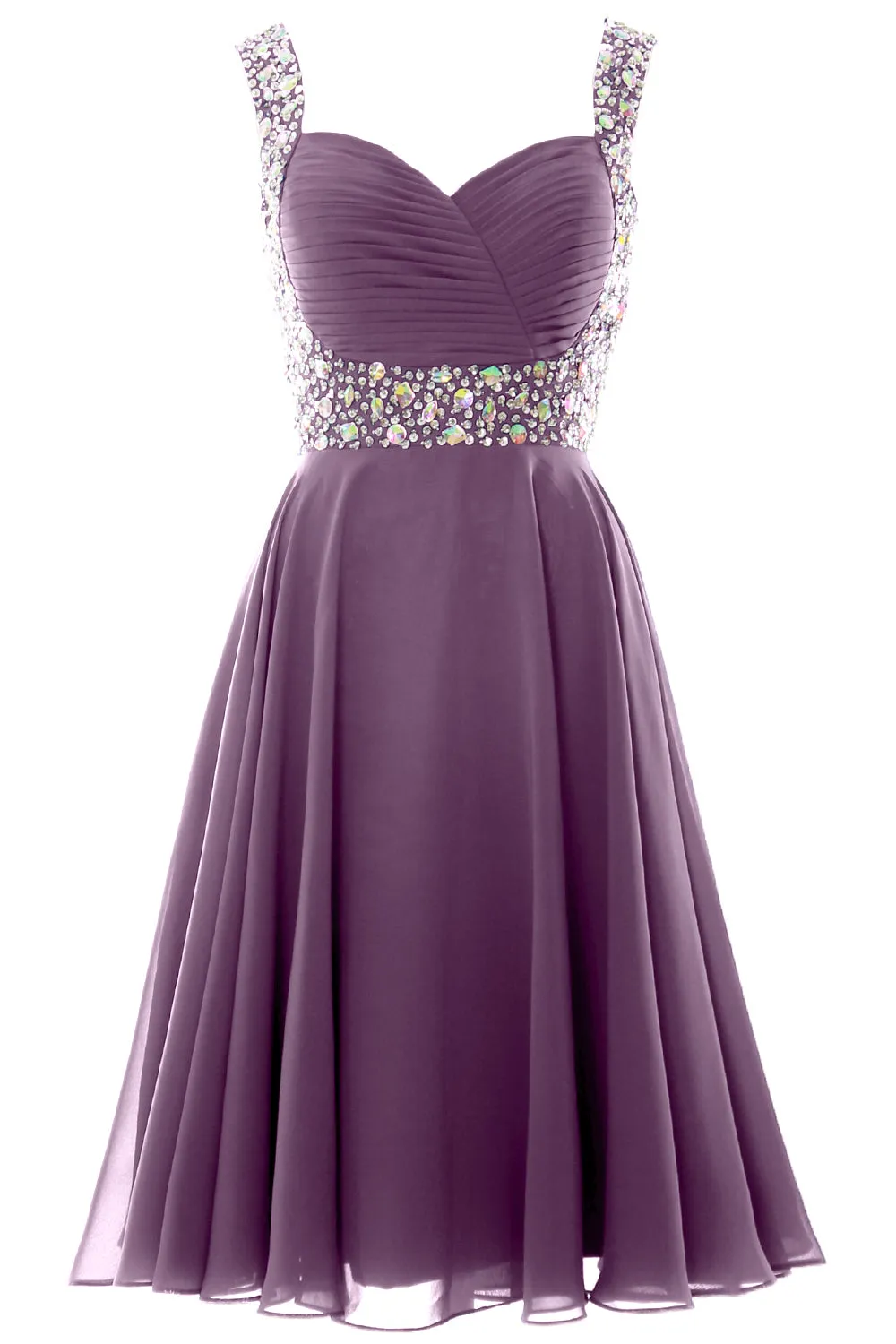 MACloth Elegant Straps Cocktail Dress Chiffon Short Wedding Party Formal Gown