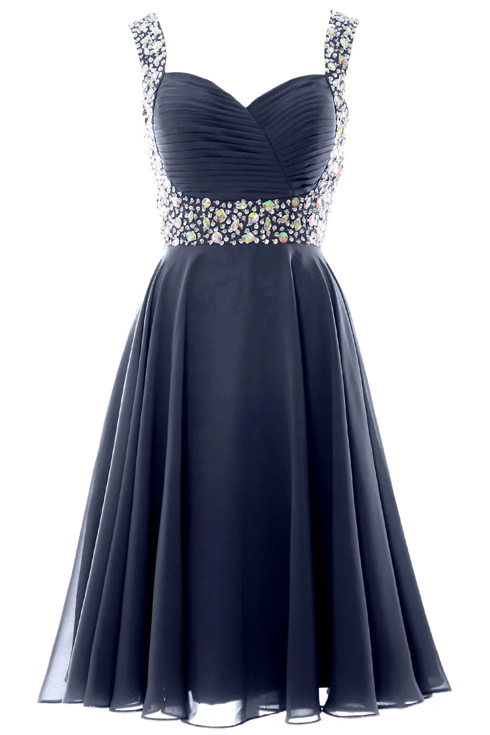 MACloth Elegant Straps Cocktail Dress Chiffon Short Wedding Party Formal Gown