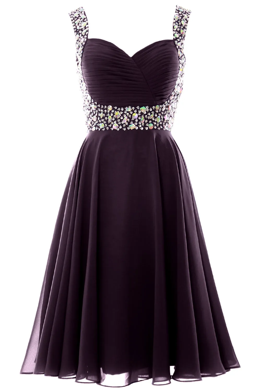 MACloth Elegant Straps Cocktail Dress Chiffon Short Wedding Party Formal Gown
