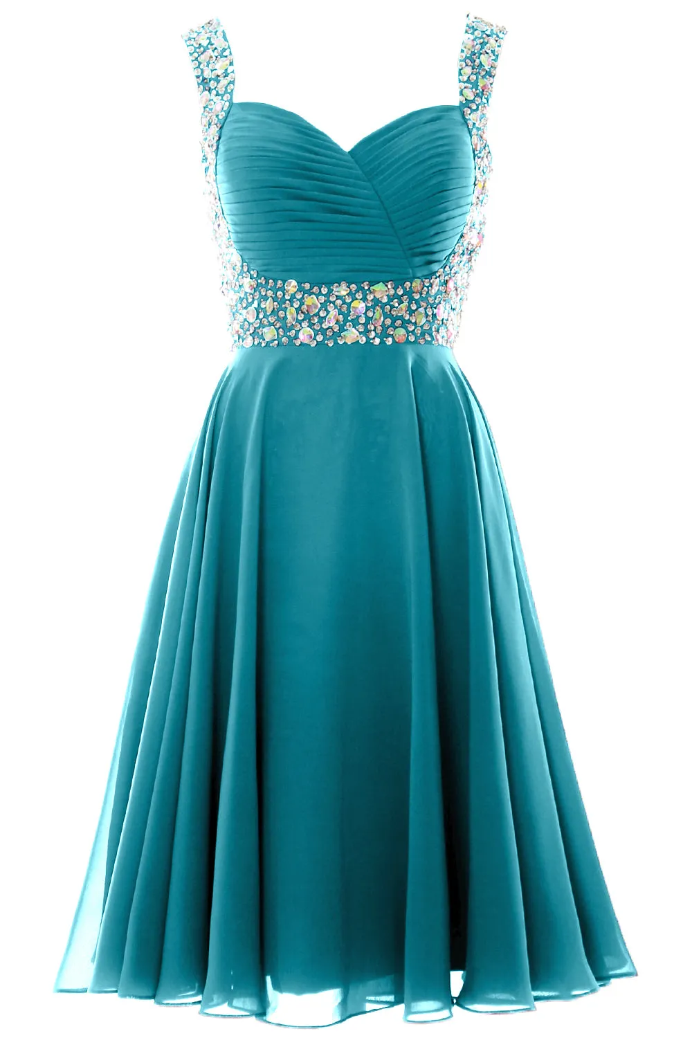 MACloth Elegant Straps Cocktail Dress Chiffon Short Wedding Party Formal Gown