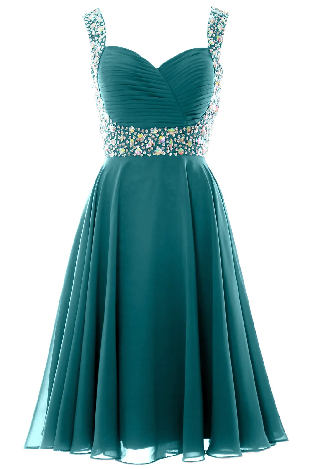 MACloth Elegant Straps Cocktail Dress Chiffon Short Wedding Party Formal Gown