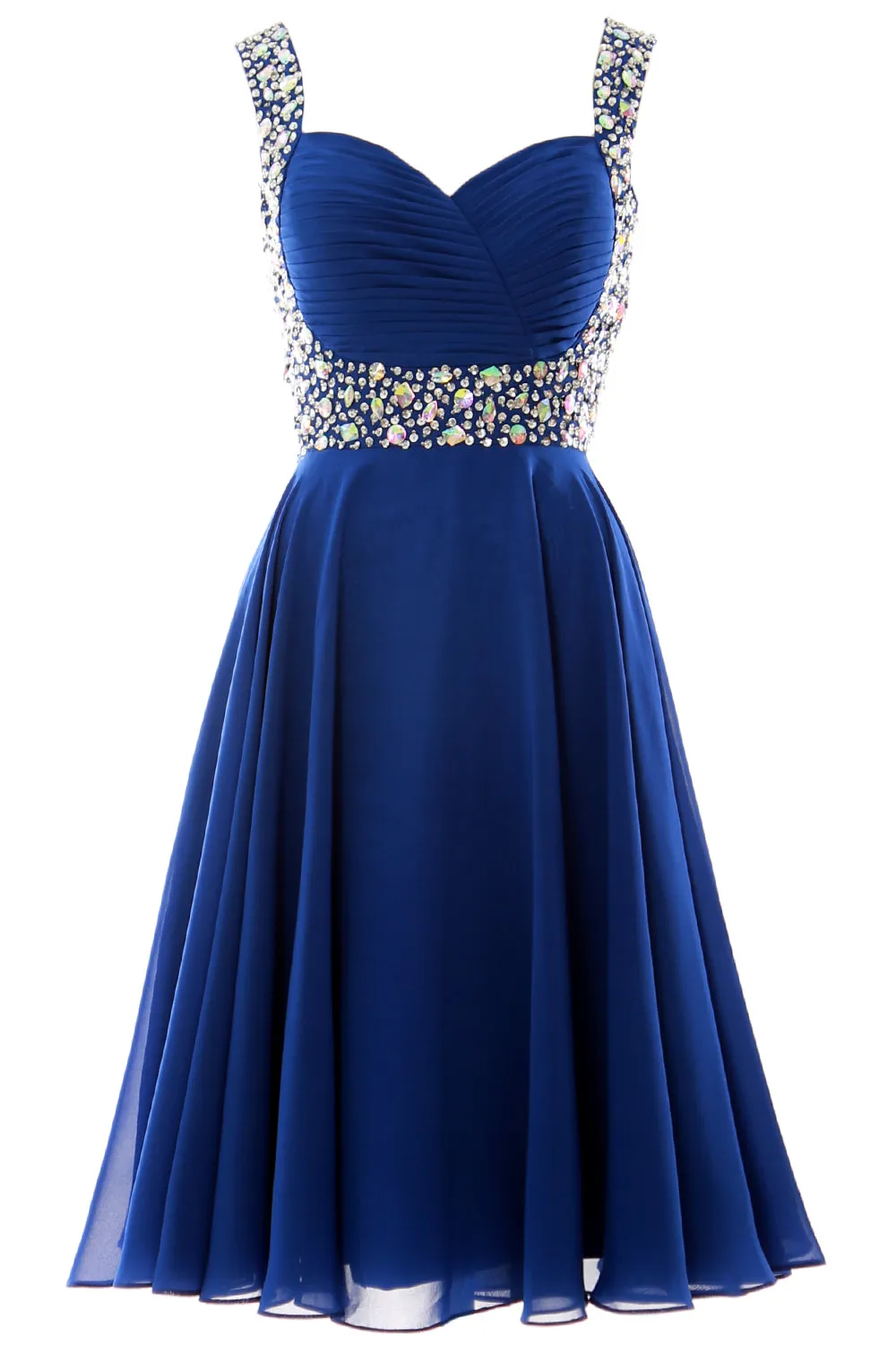 MACloth Elegant Straps Cocktail Dress Chiffon Short Wedding Party Formal Gown