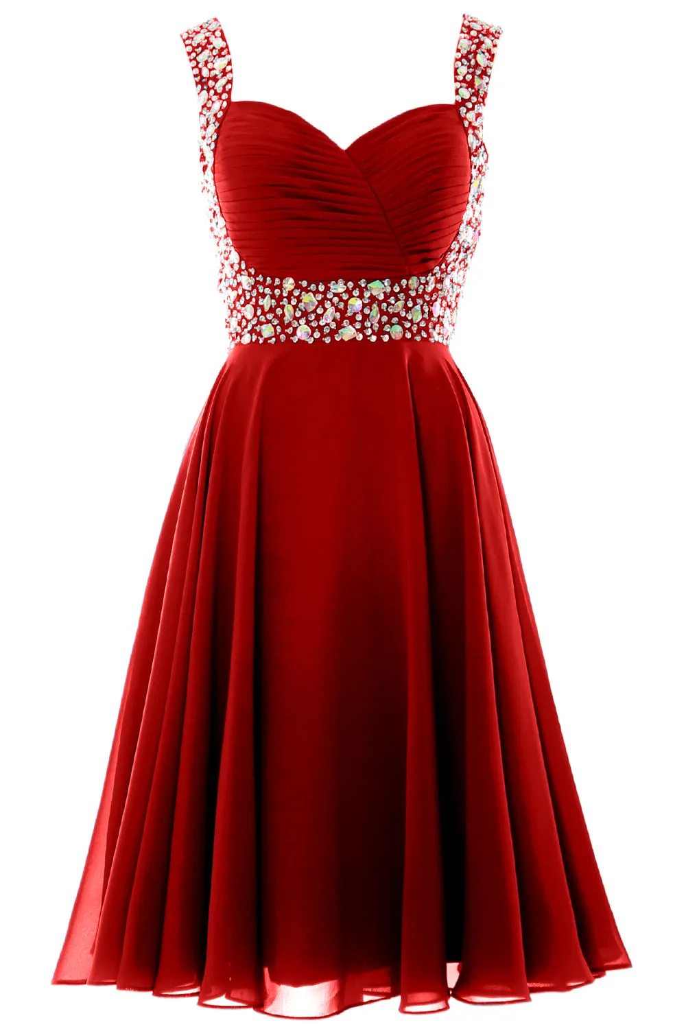 MACloth Elegant Straps Cocktail Dress Chiffon Short Wedding Party Formal Gown