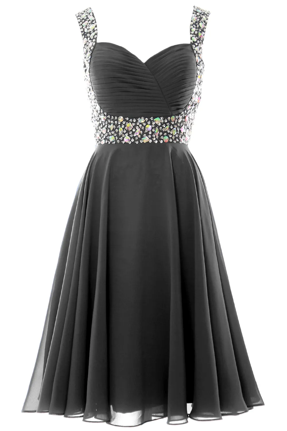 MACloth Elegant Straps Cocktail Dress Chiffon Short Wedding Party Formal Gown