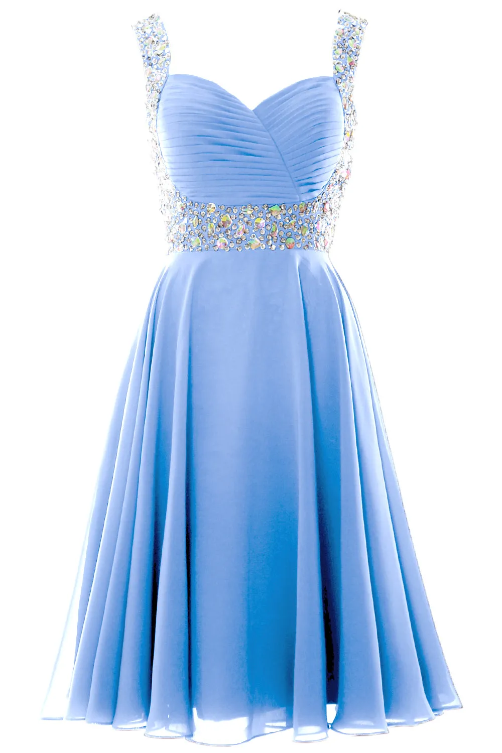 MACloth Elegant Straps Cocktail Dress Chiffon Short Wedding Party Formal Gown