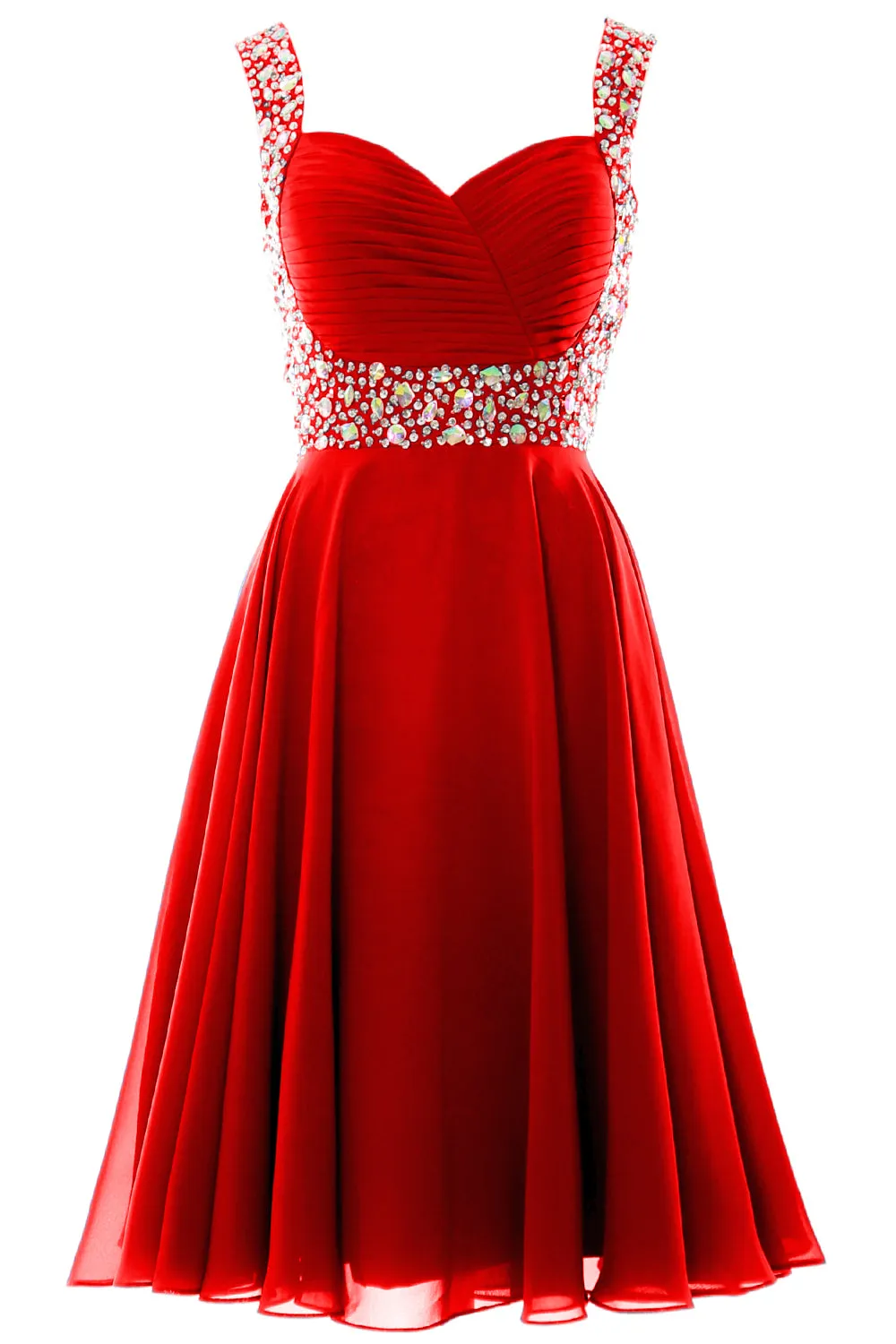 MACloth Elegant Straps Cocktail Dress Chiffon Short Wedding Party Formal Gown