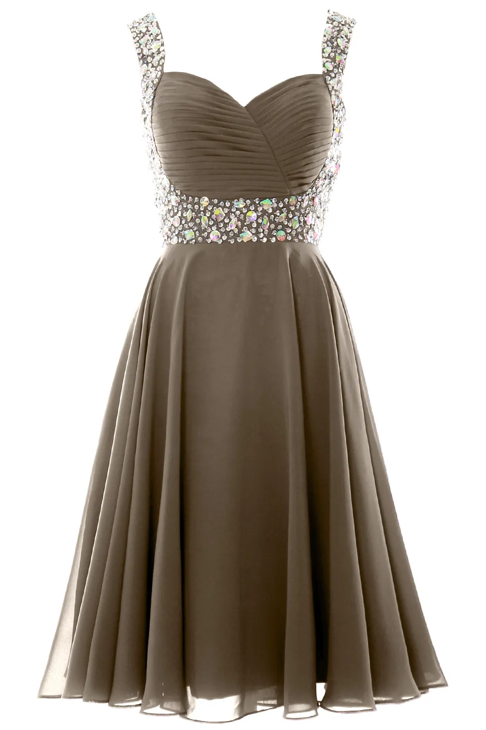 MACloth Elegant Straps Cocktail Dress Chiffon Short Wedding Party Formal Gown