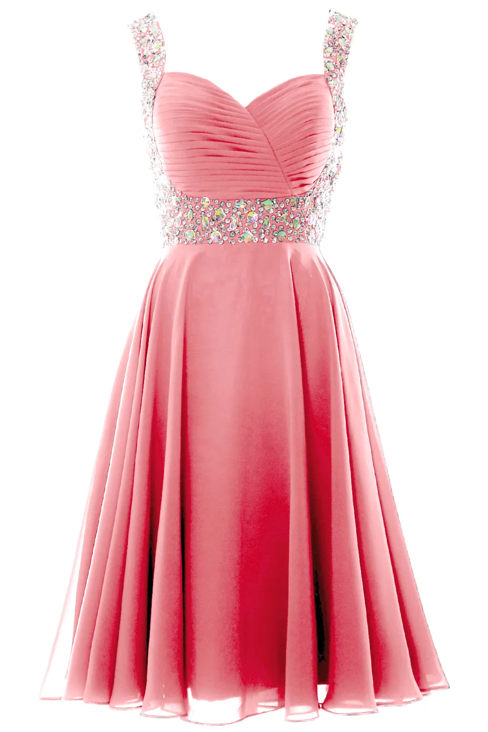 MACloth Elegant Straps Cocktail Dress Chiffon Short Wedding Party Formal Gown