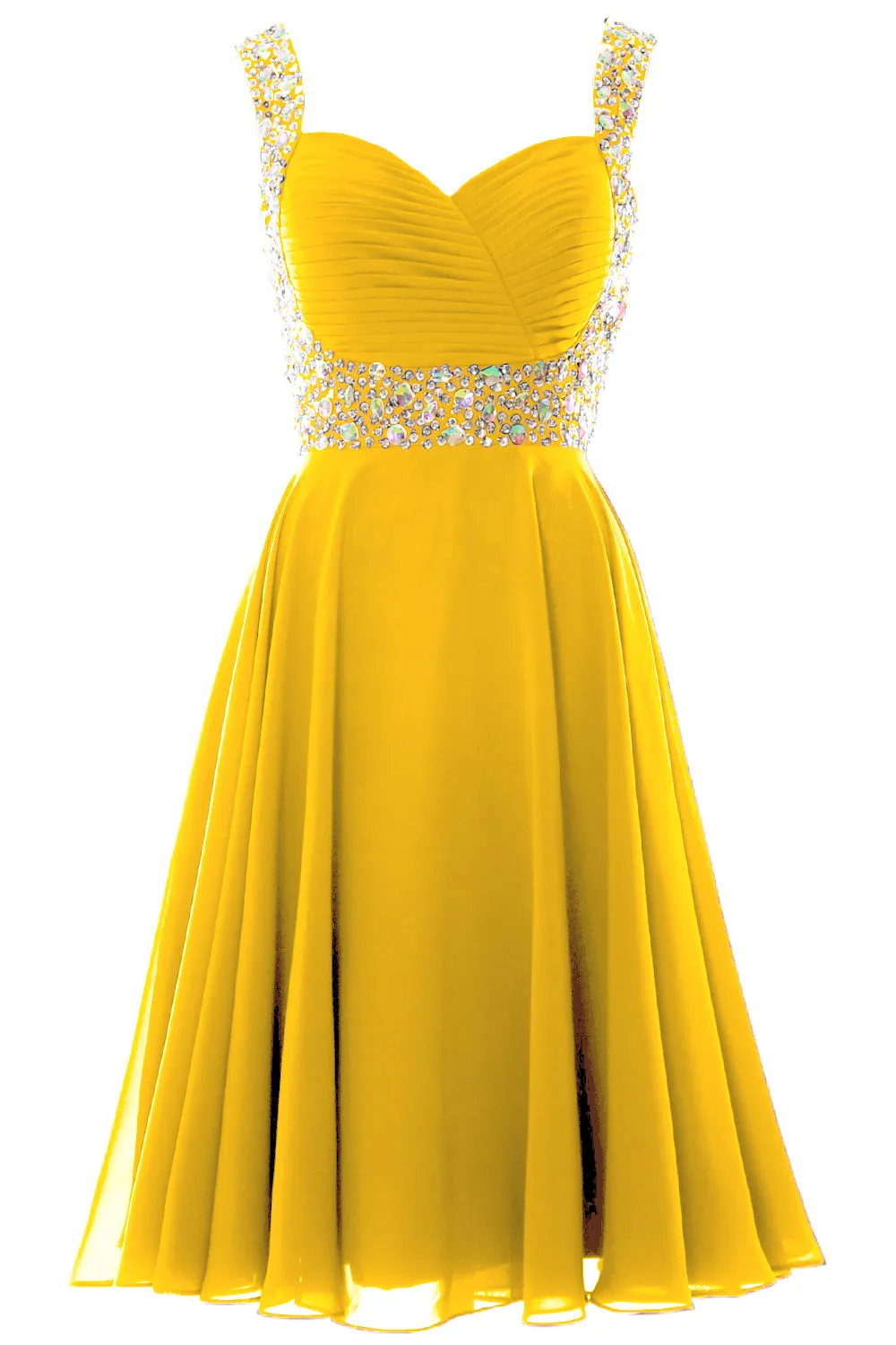 MACloth Elegant Straps Cocktail Dress Chiffon Short Wedding Party Formal Gown