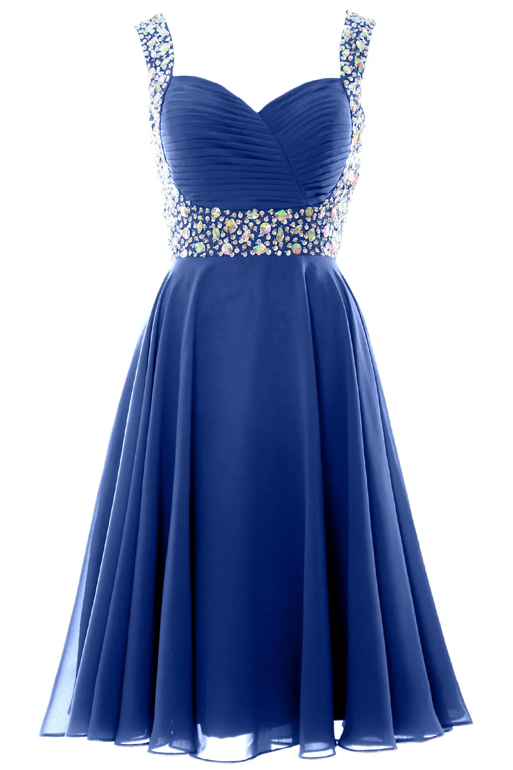 MACloth Elegant Straps Cocktail Dress Chiffon Short Wedding Party Formal Gown