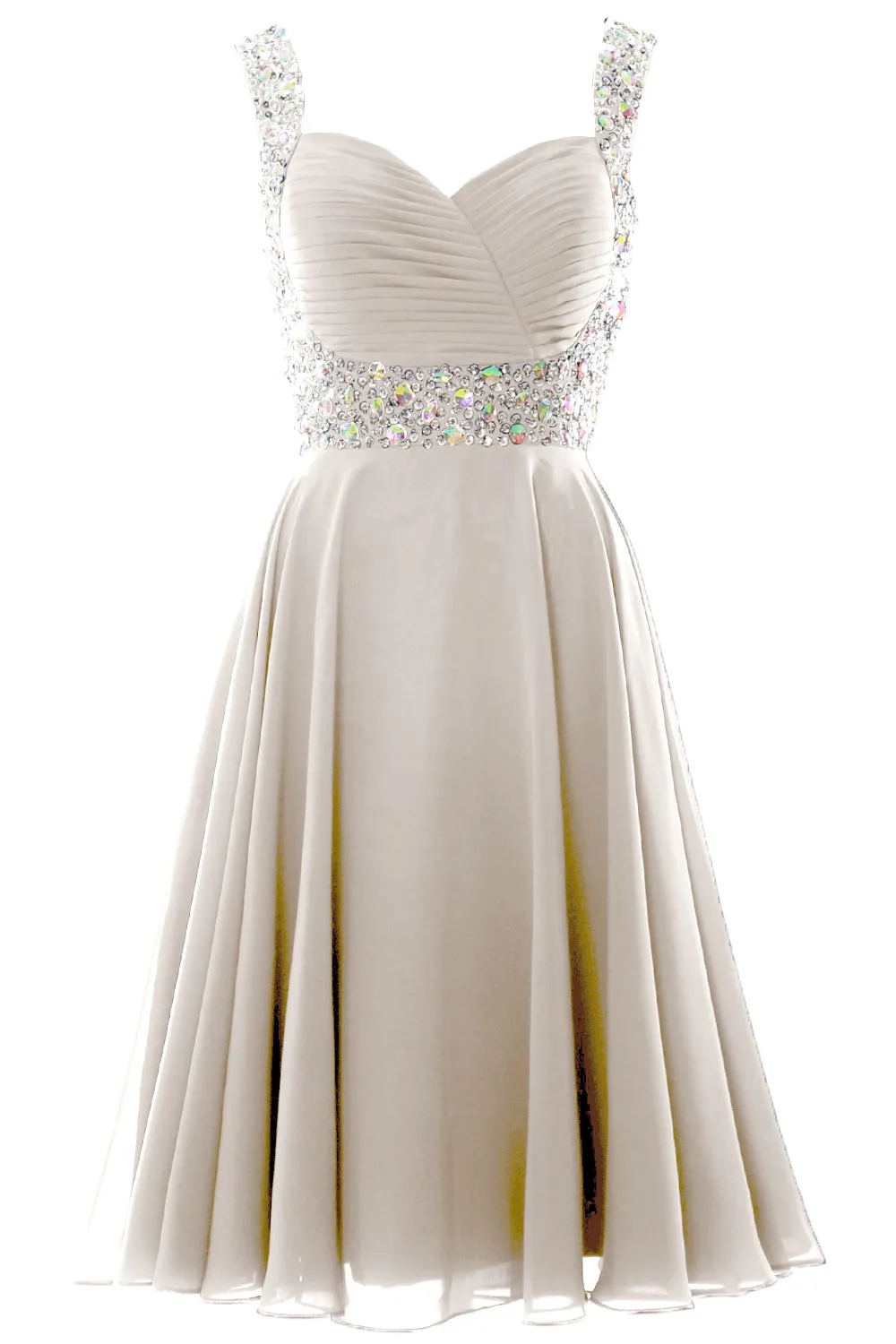 MACloth Elegant Straps Cocktail Dress Chiffon Short Wedding Party Formal Gown