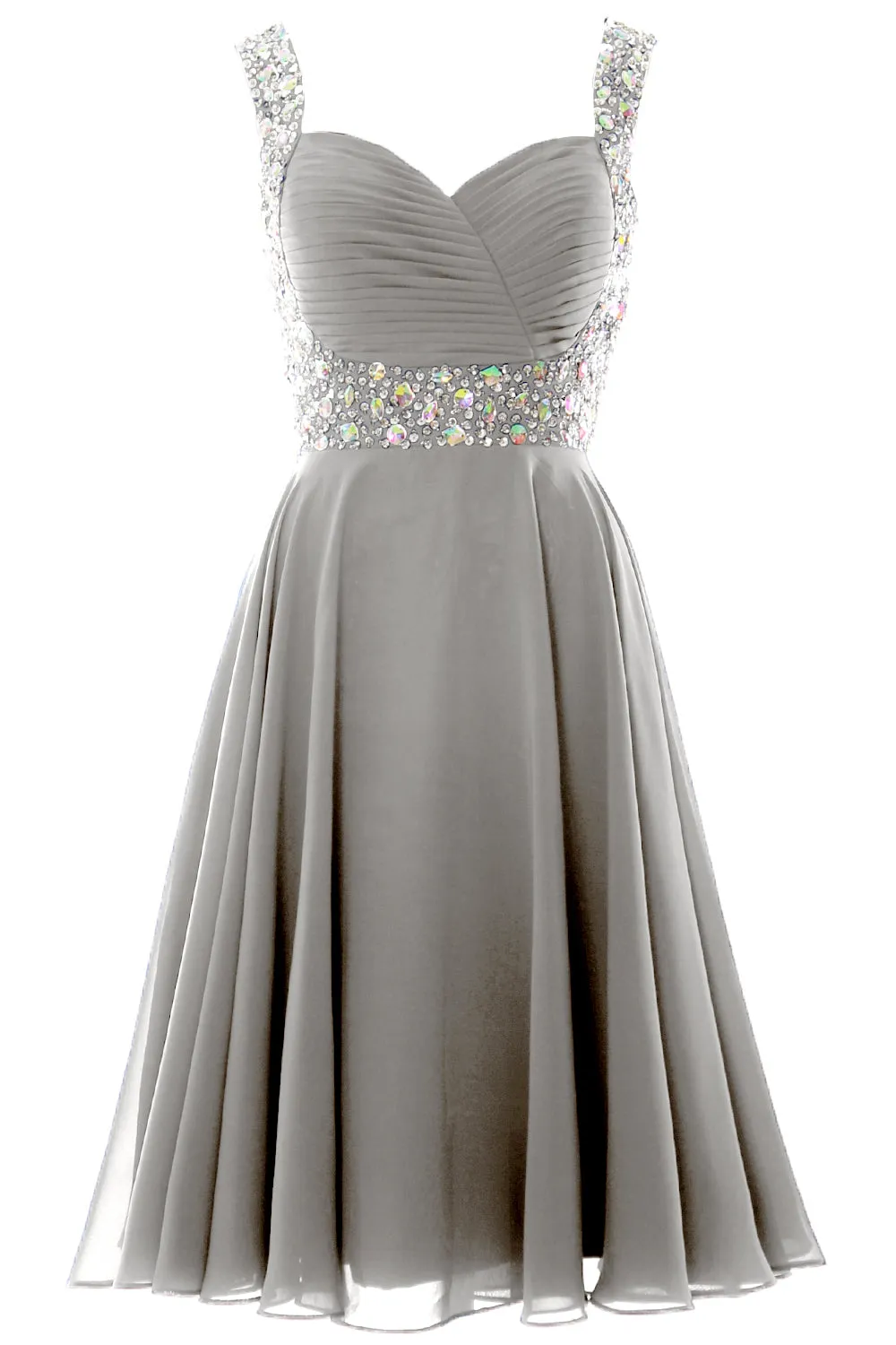 MACloth Elegant Straps Cocktail Dress Chiffon Short Wedding Party Formal Gown