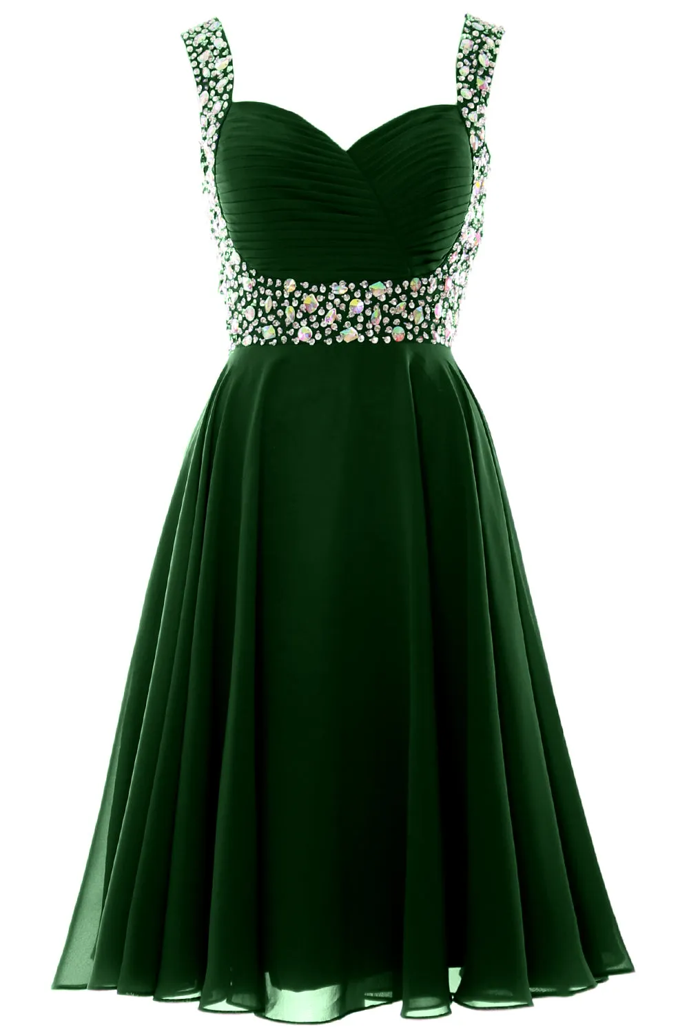 MACloth Elegant Straps Cocktail Dress Chiffon Short Wedding Party Formal Gown