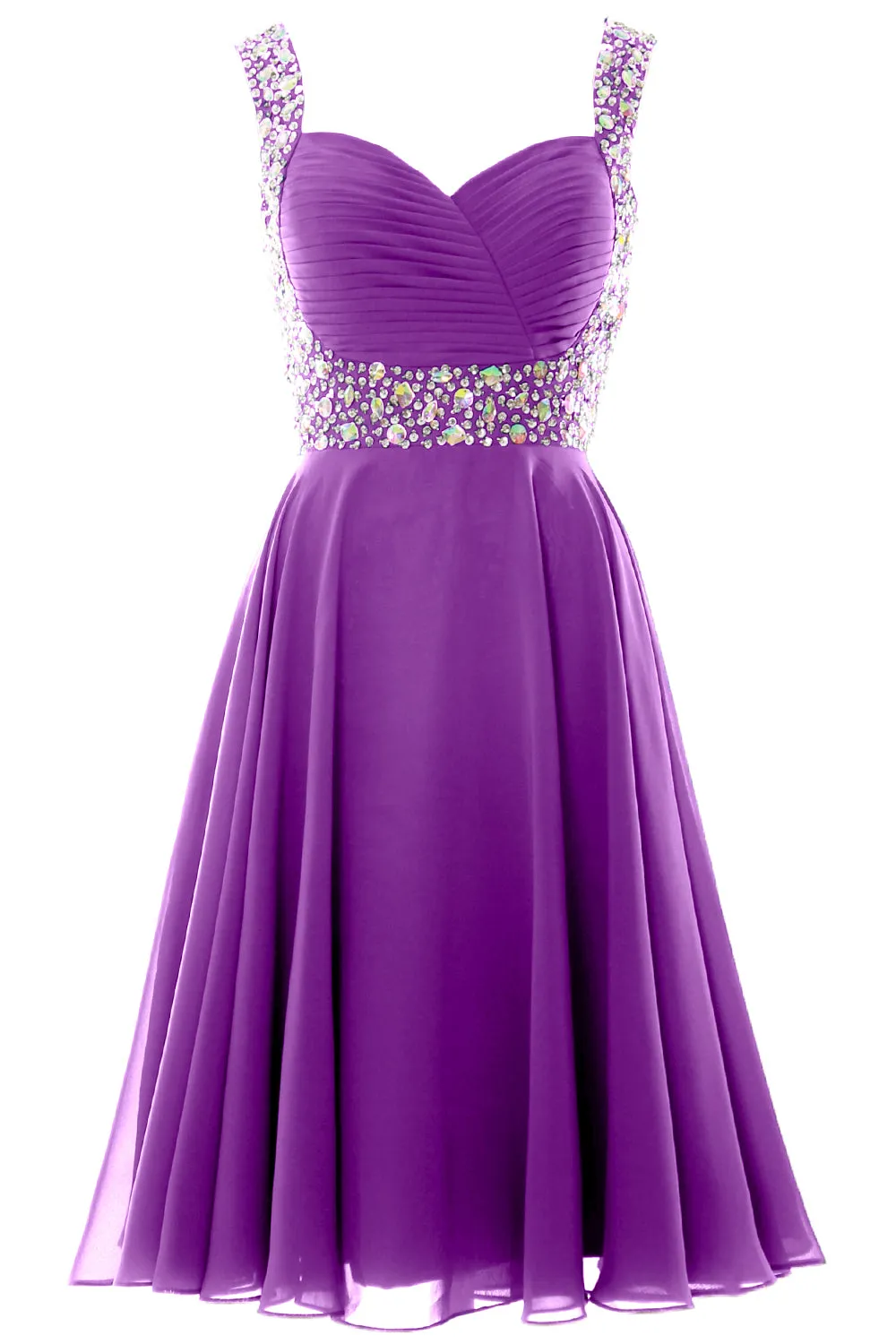 MACloth Elegant Straps Cocktail Dress Chiffon Short Wedding Party Formal Gown