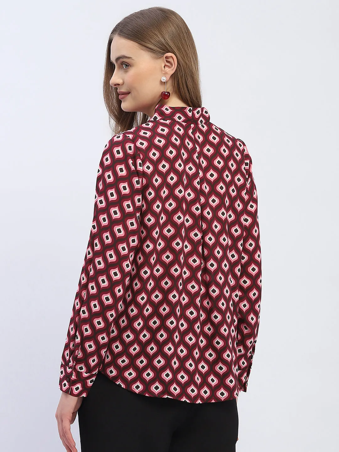 Madame Geometric Print Maroon Regular Top