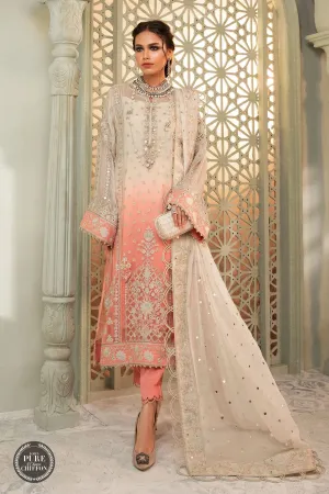 Maria B Mbroidered Chiffon EID 2022 | MPC-22-208-Cream and Coral Pink