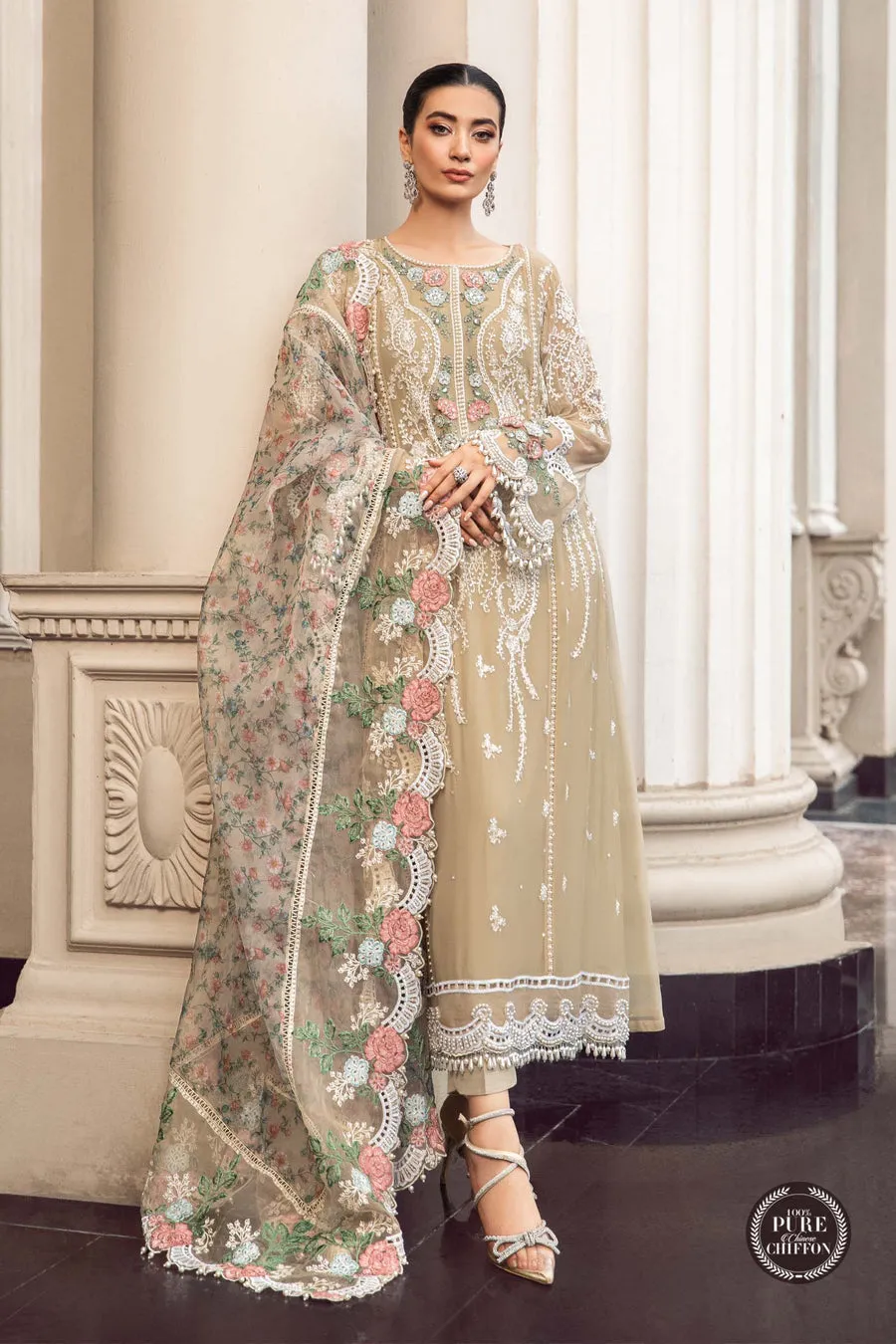 Maria.B | Embroidered Chiffon Collection '23 | MPC-23-101 coffee